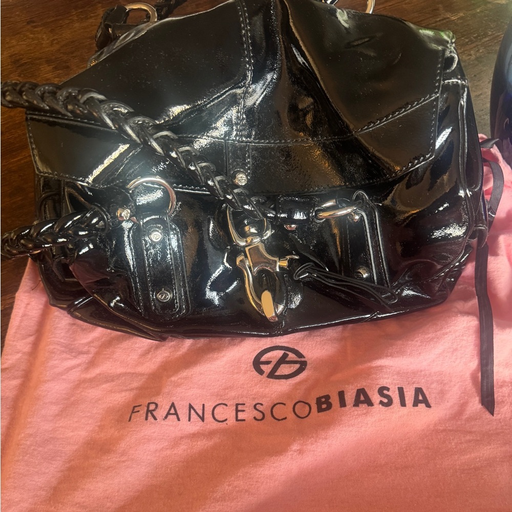 Francesco Biasia Black Patent Leather Handbag